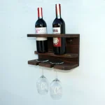 Suport din lemn pentru 2 sticle vin si 2 pahare Homs 32 x 20 x 15 cm, maro - imagine 3