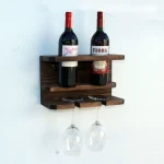 Suport din lemn pentru 2 sticle vin si 2 pahare Homs 32 x 20 x 15 cm, maro