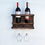 Suport din lemn pentru 2 sticle vin si 2 pahare Homs 32 x 20 x 15 cm, maro - imagine 2