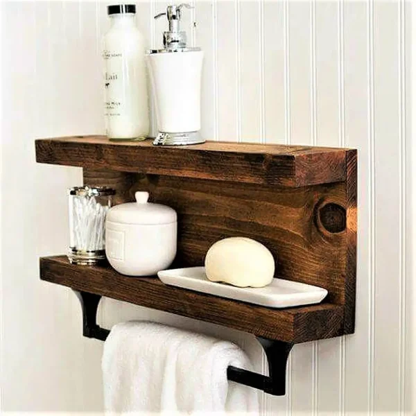 Suport prosop din lemn cod 1004 Homs 40 x 11 x 20 cm, Maro rustic