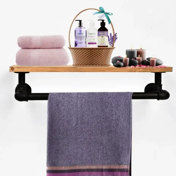 Suport prosop din lemn-metal Industrial Homs 50x12 cm