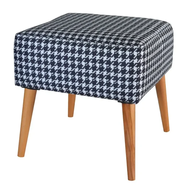 Taburet patrat imprimeu pepit Valencia Homs, 42 x 45 x 42 cm alb-negru