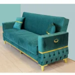 Canapea extensibila cu lada de depozitare 220x90x97 cm – stofa verde, detalii aurii – Vegas - imagine 2